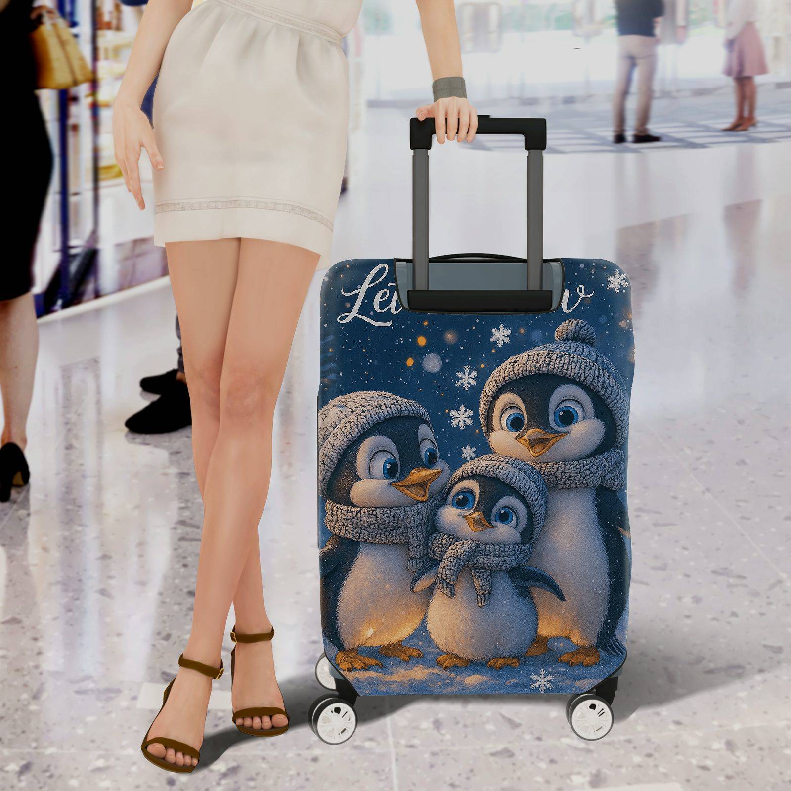 1-Piece Penguin Snow Winter Family  Cute  Suitcase Luggage Cover, Stretch Protective Sleeve