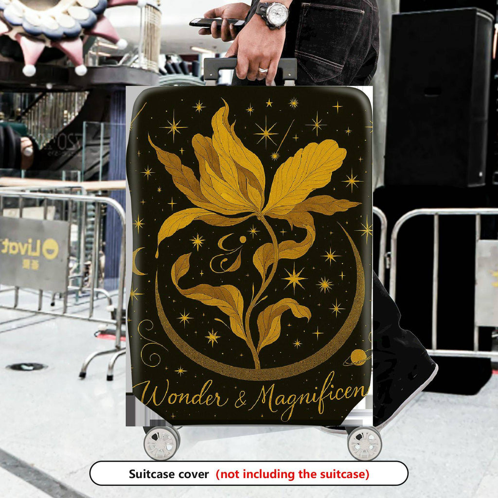 1-Piece Golden Floral Starry Night Wonder Magnificence Cosmic  Suitcase Luggage Cover, Stretch Protective Sleeve