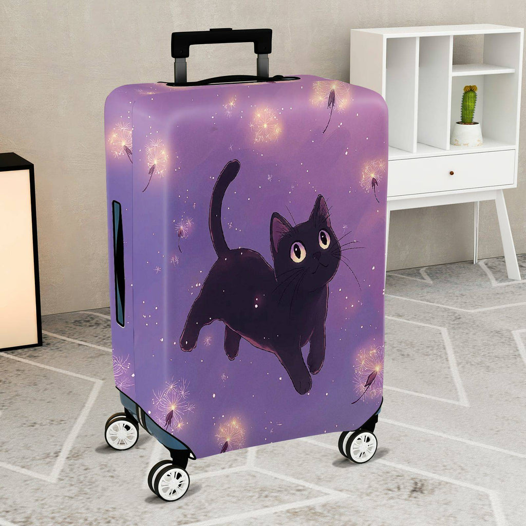 1-Piece Black Cat Dandelion Purple Cute Stylish Fun  Suitcase Luggage Cover, Stretch Protective Sleeve