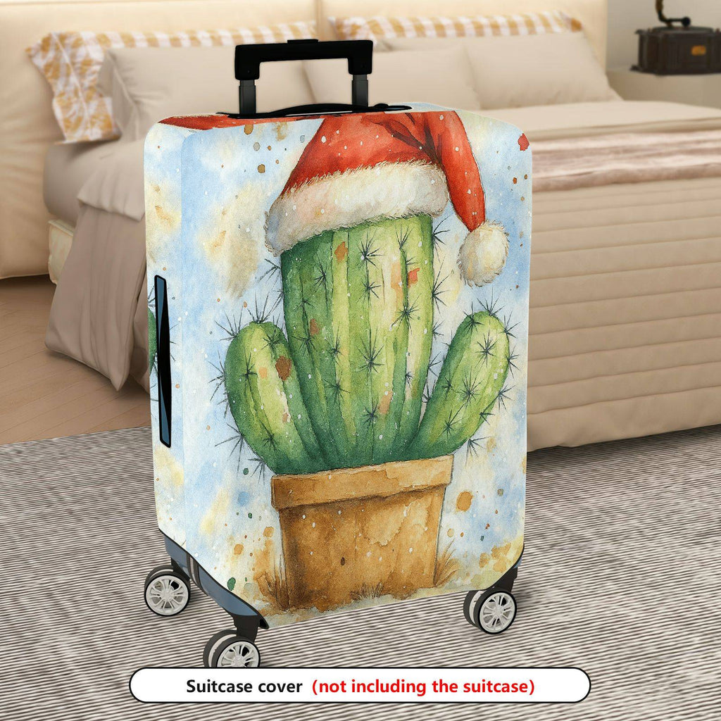 1-Piece Christmas  Green Cactus Festive Decorative Holiday  Suitcase Luggage Cover, Stretch Protective Sleeve