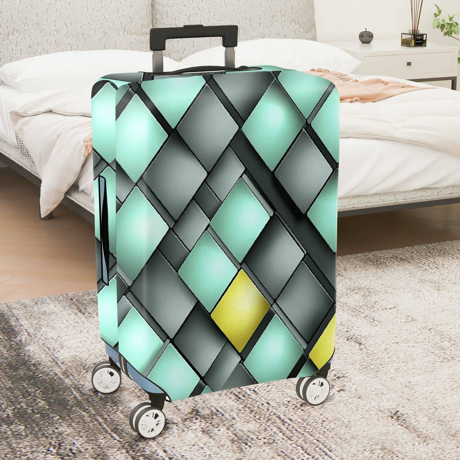 1-Piece Abstract Geometric Modern Artistic Colorful  Suitcase Luggage Cover, Stretch Protective Sleeve