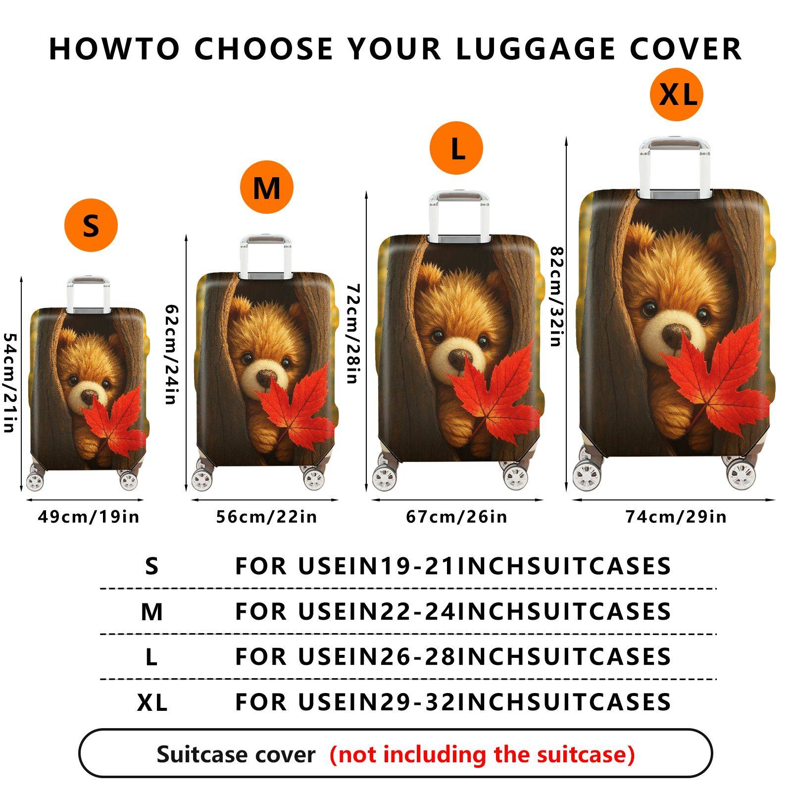 1-Piece Autumn Cute Animal Tree Leaf Woodland  Suitcase Luggage Cover, Stretch Protective Sleeve