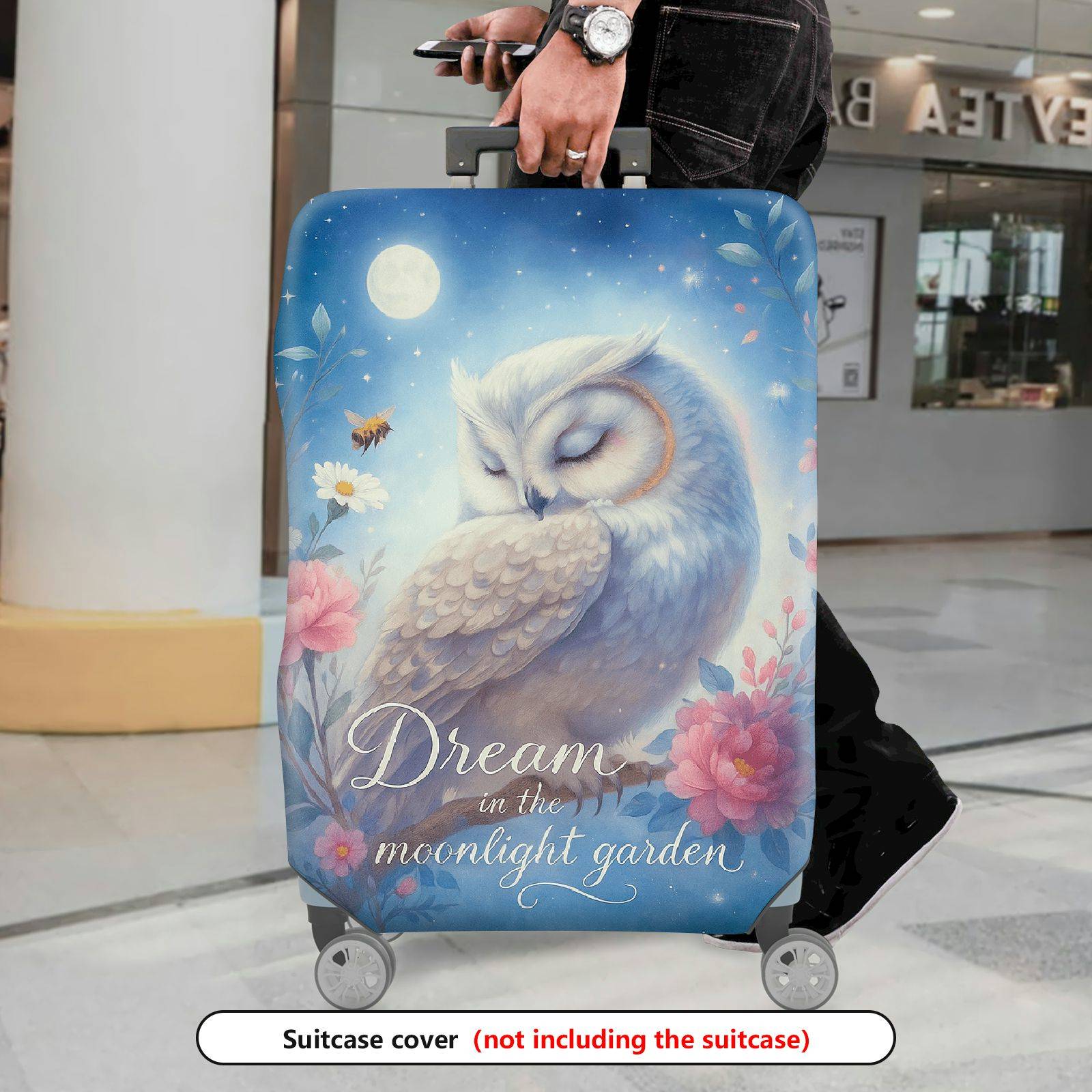 1-Piece Owl Moonlight Garden Floral Dream Fantasy  Suitcase Luggage Cover, Stretch Protective Sleeve