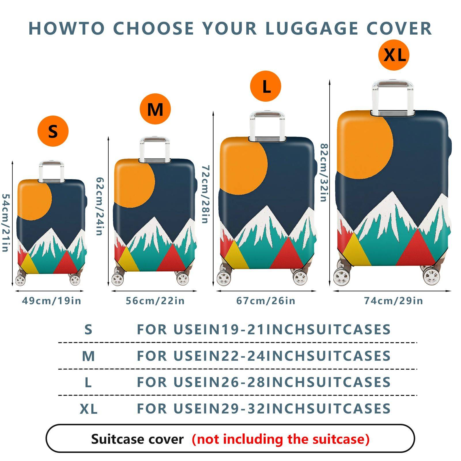 1-Piece Mountain Sunset Colorful Artistic Geometric Travel  Suitcase Luggage Cover, Stretch Protective Sleeve