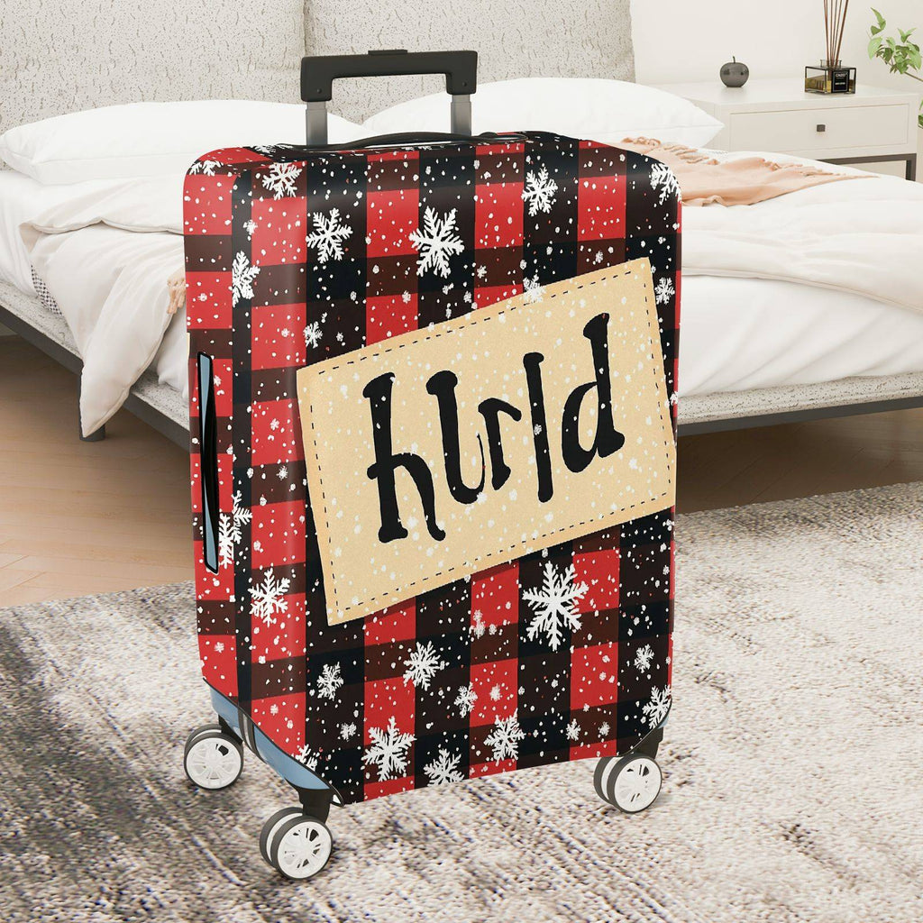 1-Piece Plaid Snowflake Rustic Winter Holiday Christmas  Suitcase Luggage Cover, Stretch Protective Sleeve