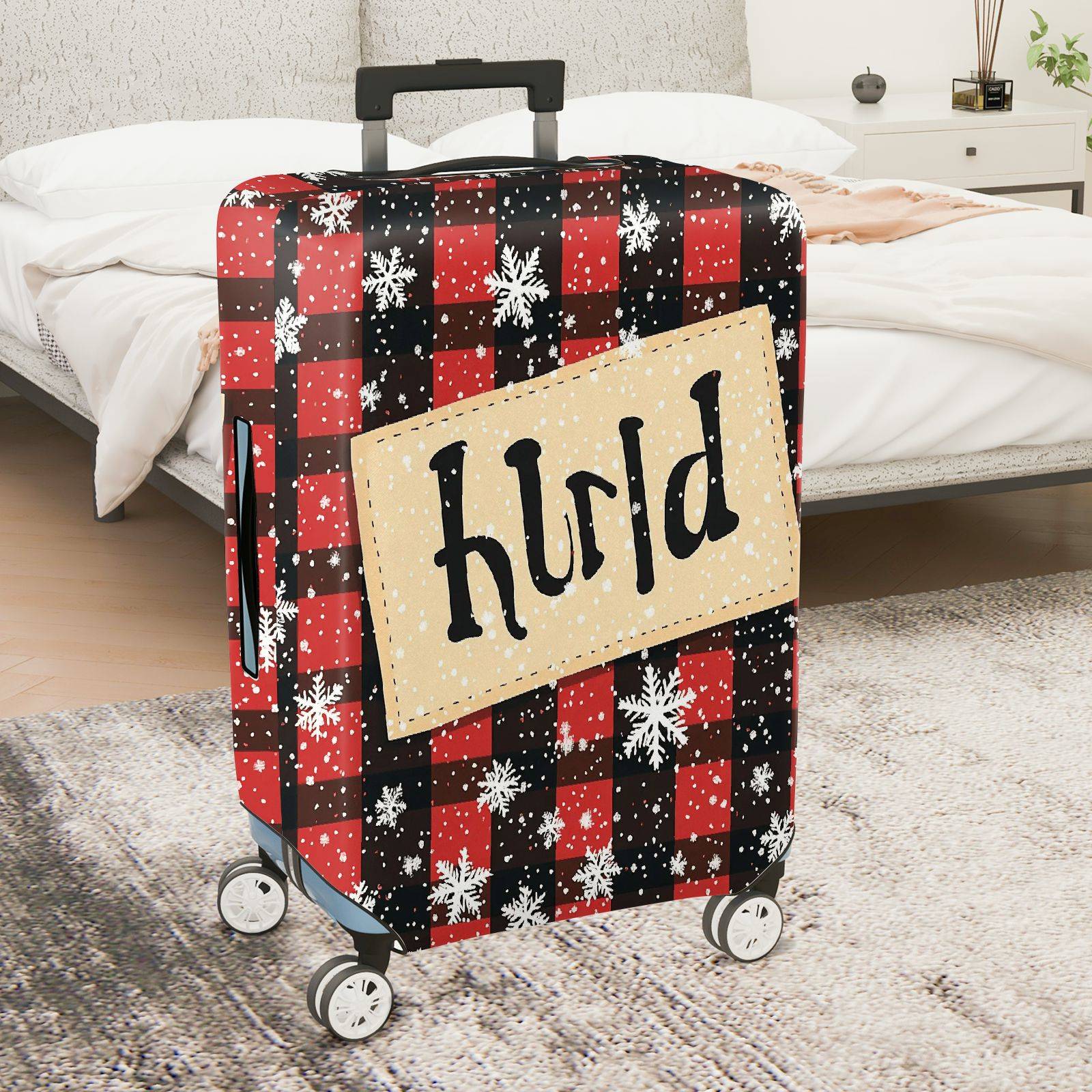 1-Piece Plaid Snowflake Rustic Winter Holiday Christmas  Suitcase Luggage Cover, Stretch Protective Sleeve