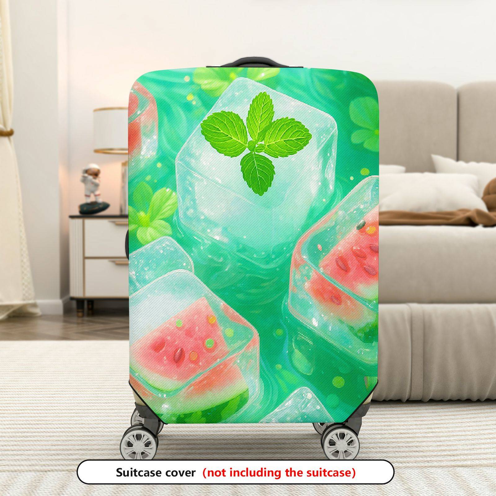 1-Piece Ice Watermelon Mint Clover Floral  Suitcase Luggage Cover, Stretch Protective Sleeve