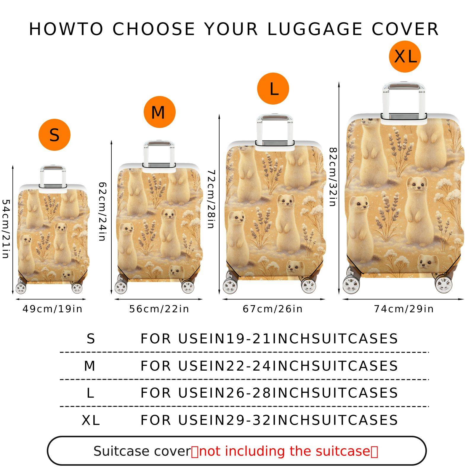 1-Piece Cute Weasel Animal Nature Pastel Art  Suitcase Luggage Cover, Stretch Protective Sleeve