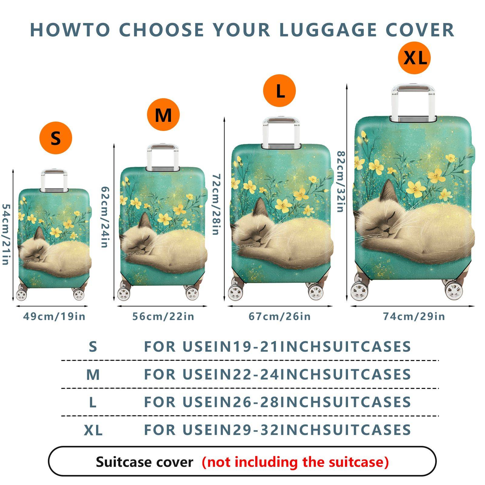 1-Piece Cute Floral Sleeping Cat Nature Artful  Suitcase Luggage Cover, Stretch Protective Sleeve