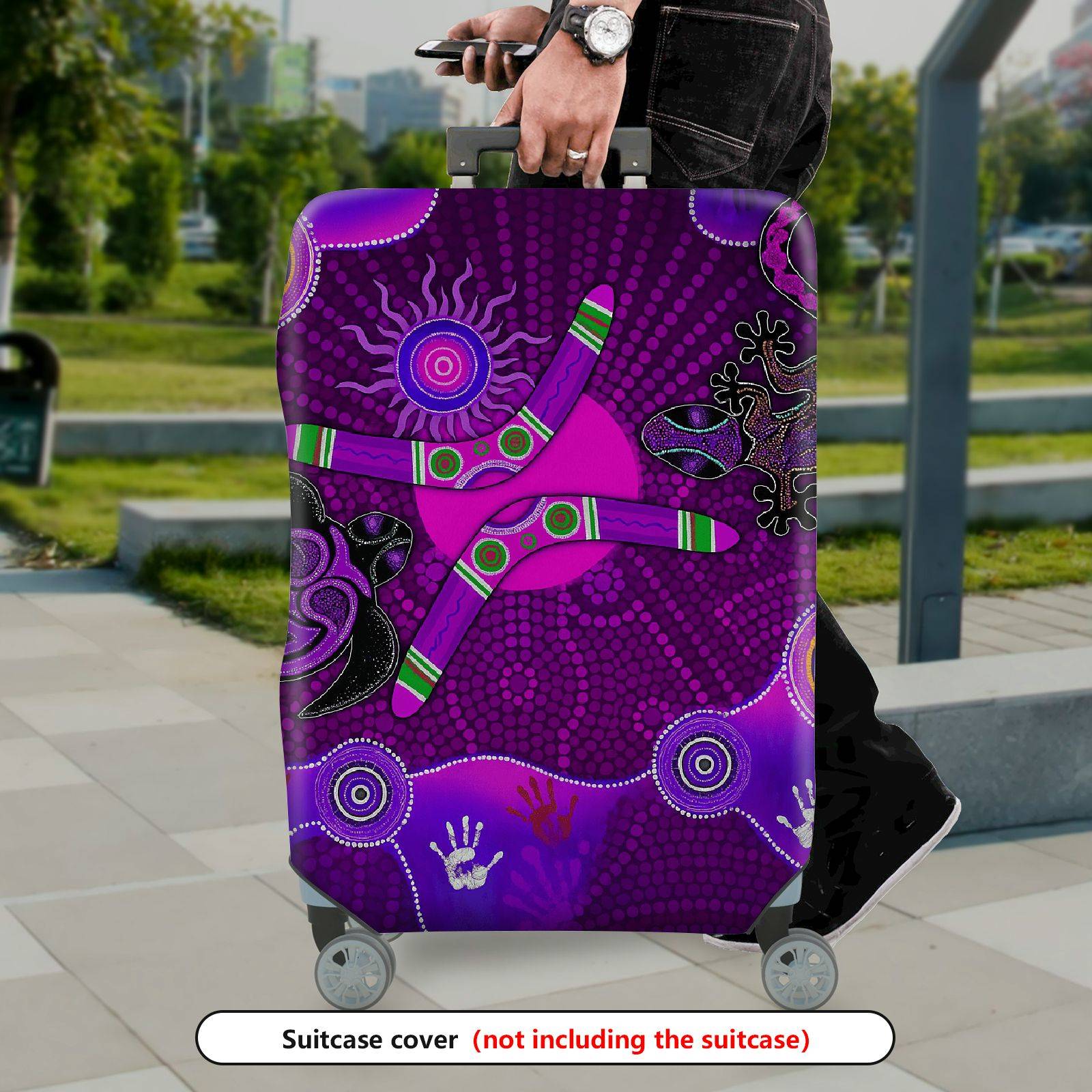 1-Piece Abstract Tribal Animal Boomerang Geometric Art  Suitcase Luggage Cover, Stretch Protective Sleeve