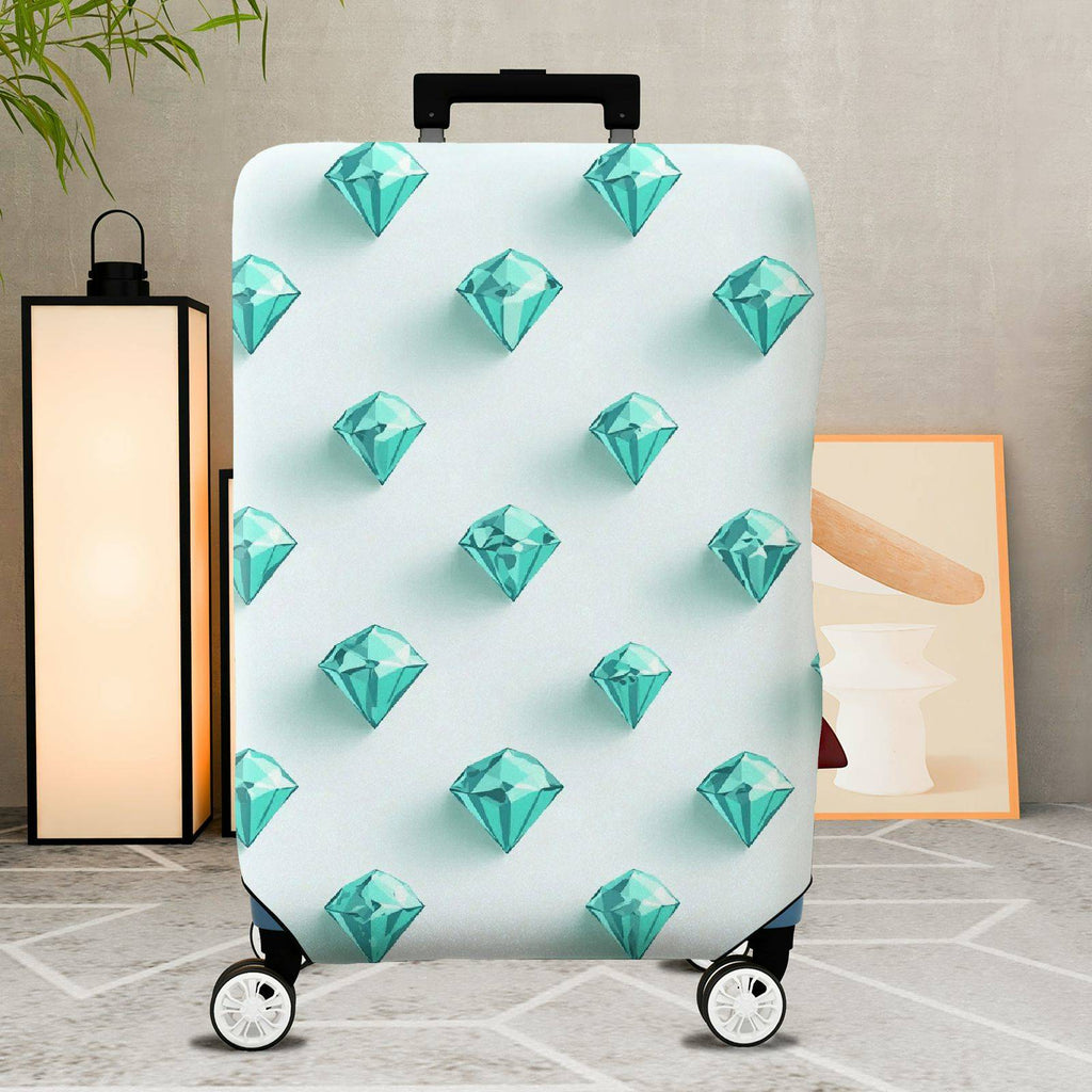 1-Piece Diamond Geometric Pattern Turquoise Blue White Chic  Suitcase Luggage Cover, Stretch Protective Sleeve