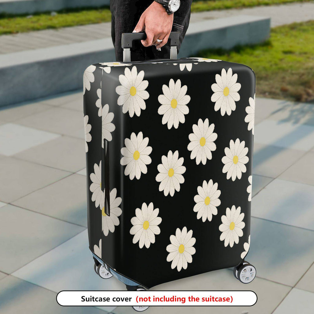 1-Piece Black Floral Daisy Pattern  Suitcase Luggage Cover, Stretch Protective Sleeve