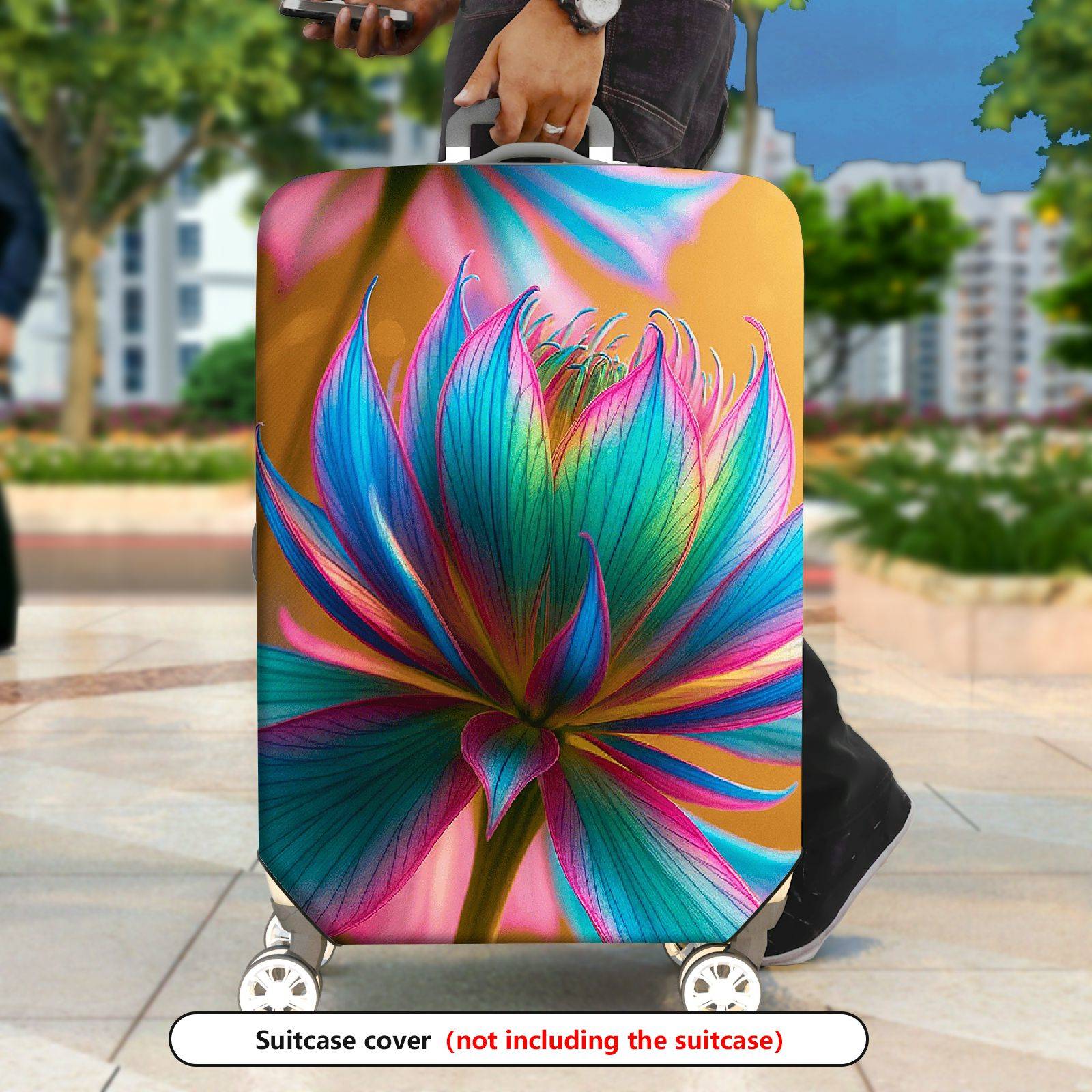 1-Piece Colorful Floral Abstract Artistic Vibrant Bloom  Suitcase Luggage Cover, Stretch Protective Sleeve