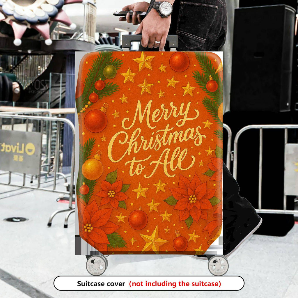 1-Piece Merry Christmas Poinsettia Orange Holiday Winter  Suitcase Luggage Cover, Stretch Protective Sleeve