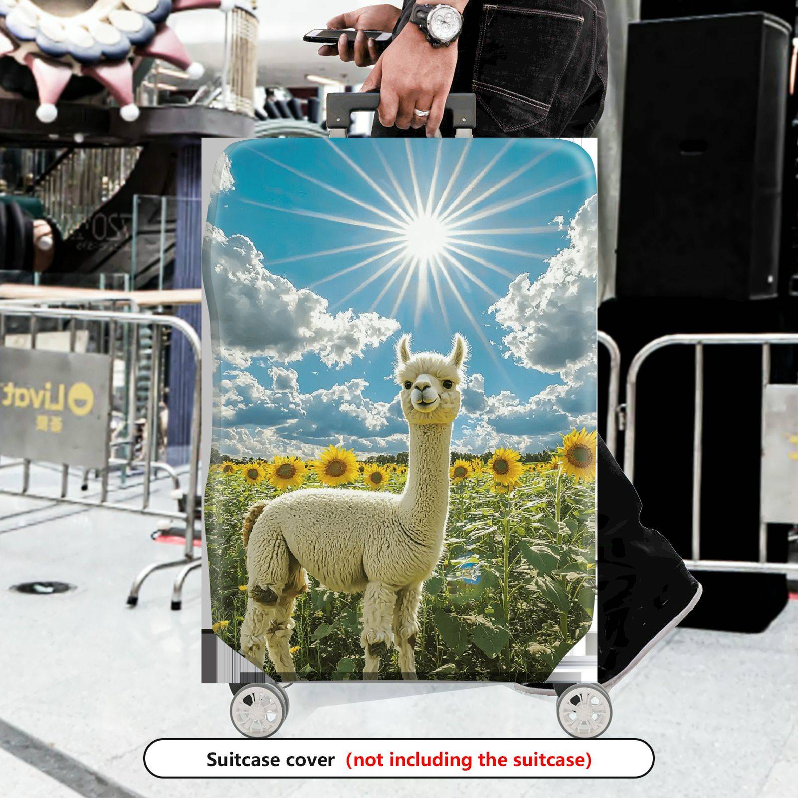 1-Piece Alpaca Sunflower Sky Cloud Nature  Suitcase Luggage Cover, Stretch Protective Sleeve
