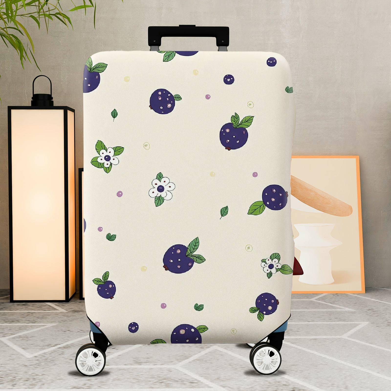 1-Piece Purple Berry Floral Travel  Cute Holiday  Suitcase Luggage Cover, Stretch Protective Sleeve
