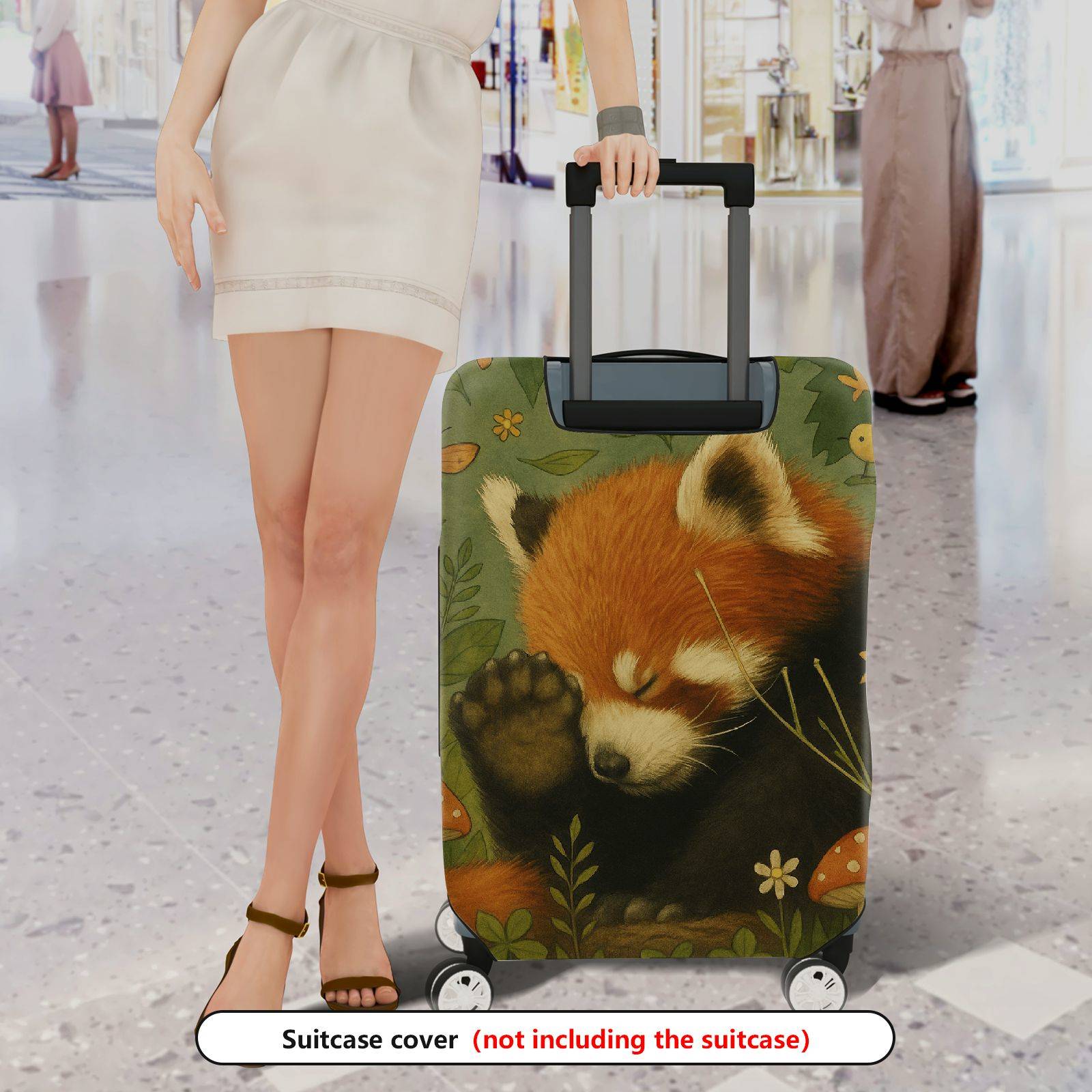 1-Piece Red Panda Forest Nature Floral Animal Cute  Suitcase Luggage Cover, Stretch Protective Sleeve