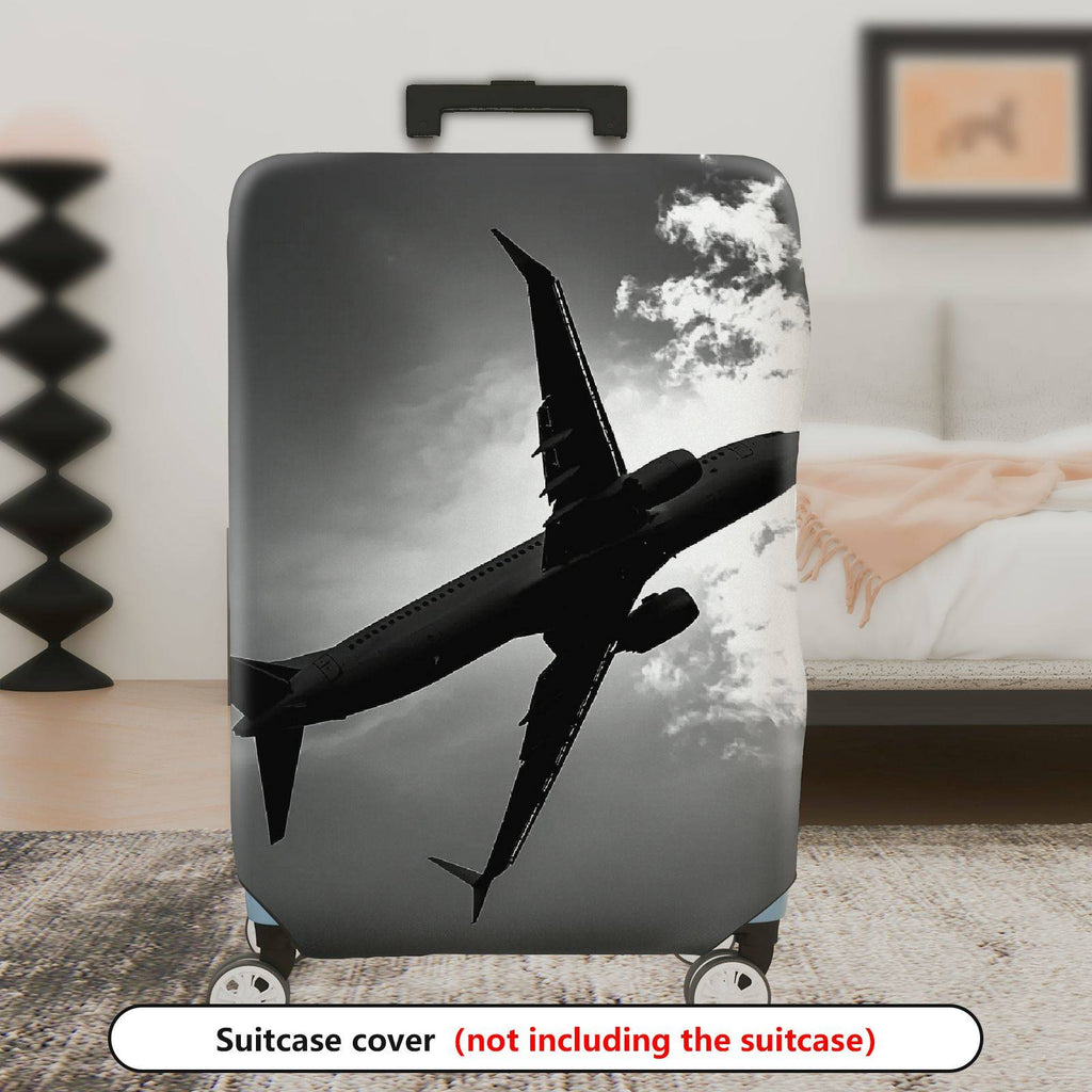 1-Piece Airplane Travel Clouds Sky Black and White  Suitcase Luggage Cover, Stretch Protective Sleeve