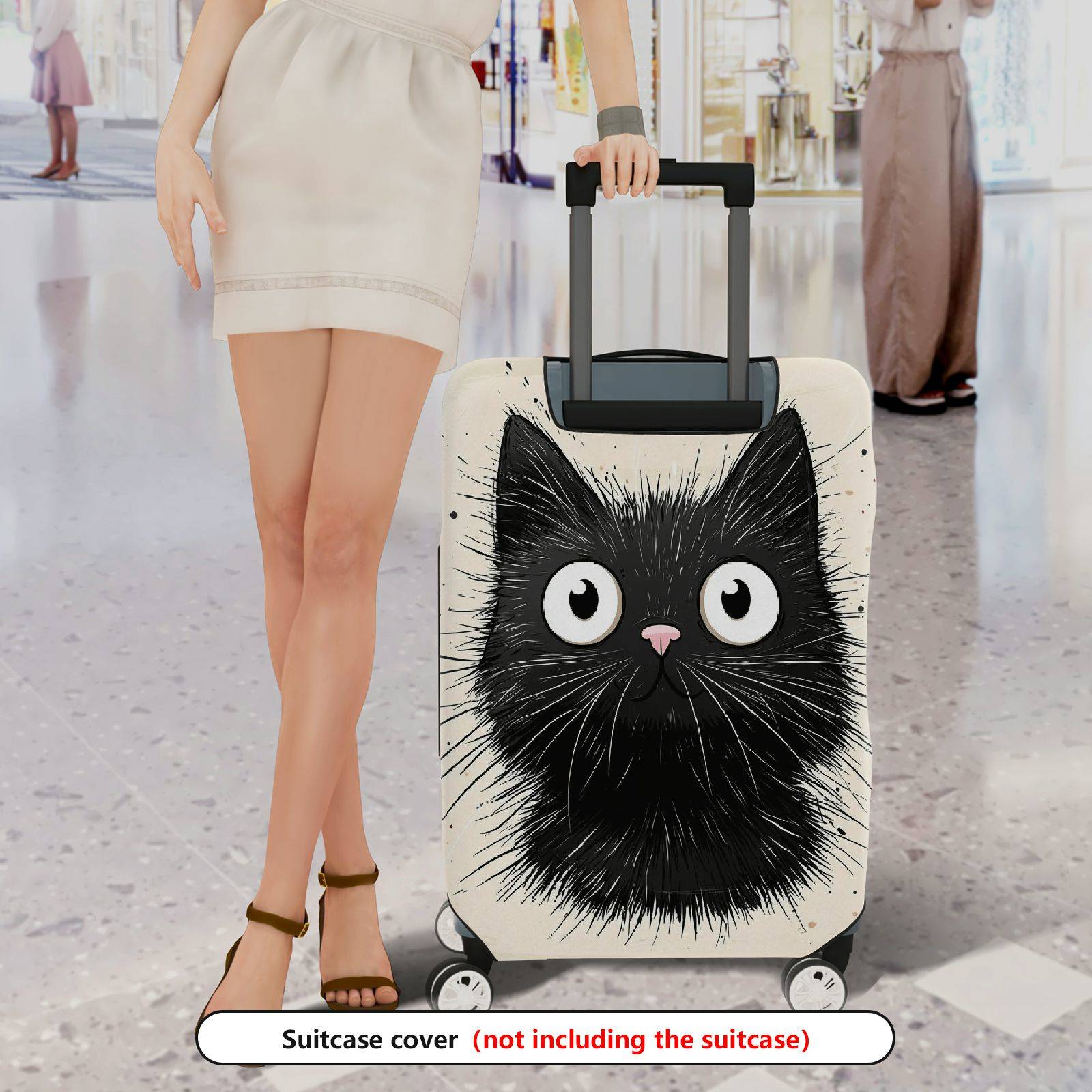 1-Piece Black Cat  Animal Cute Funny Stylish  Suitcase Luggage Cover, Stretch Protective Sleeve