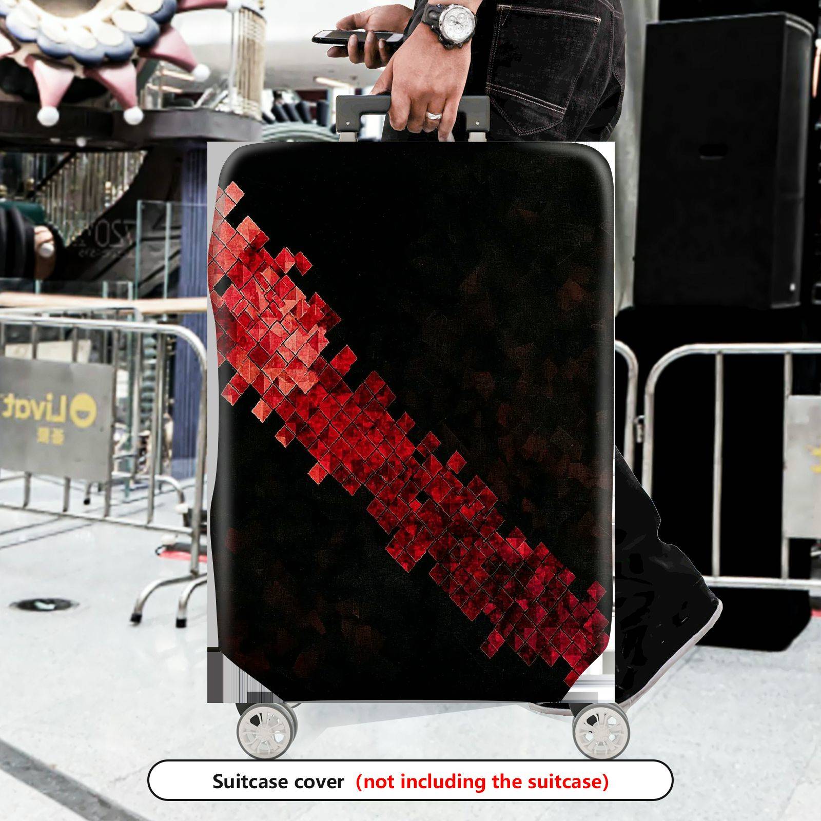 1-Piece Geometric Red Black Abstract Modern Stylish  Suitcase Luggage Cover, Stretch Protective Sleeve
