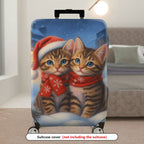 1-Piece Festive Christmas Cute Cat Snow Holiday Winter  Suitcase Luggage Cover, Stretch Protective Sleeve