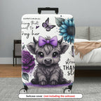 1-Piece Cute Floral Butterfly Cow Feminine Inspirational Quote  Suitcase Luggage Cover, Stretch Protective Sleeve