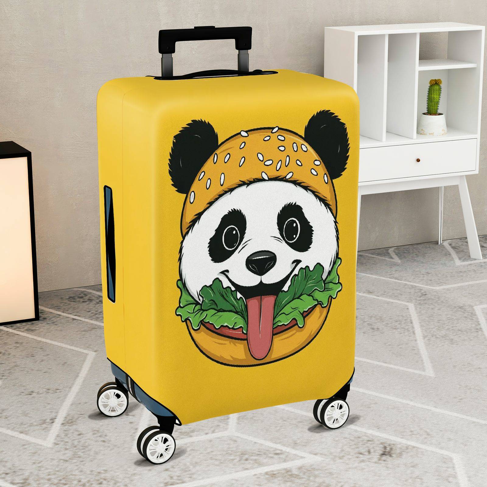 1-Piece Cute Panda Burger  Fun Whimsical Travel  Suitcase Luggage Cover, Stretch Protective Sleeve