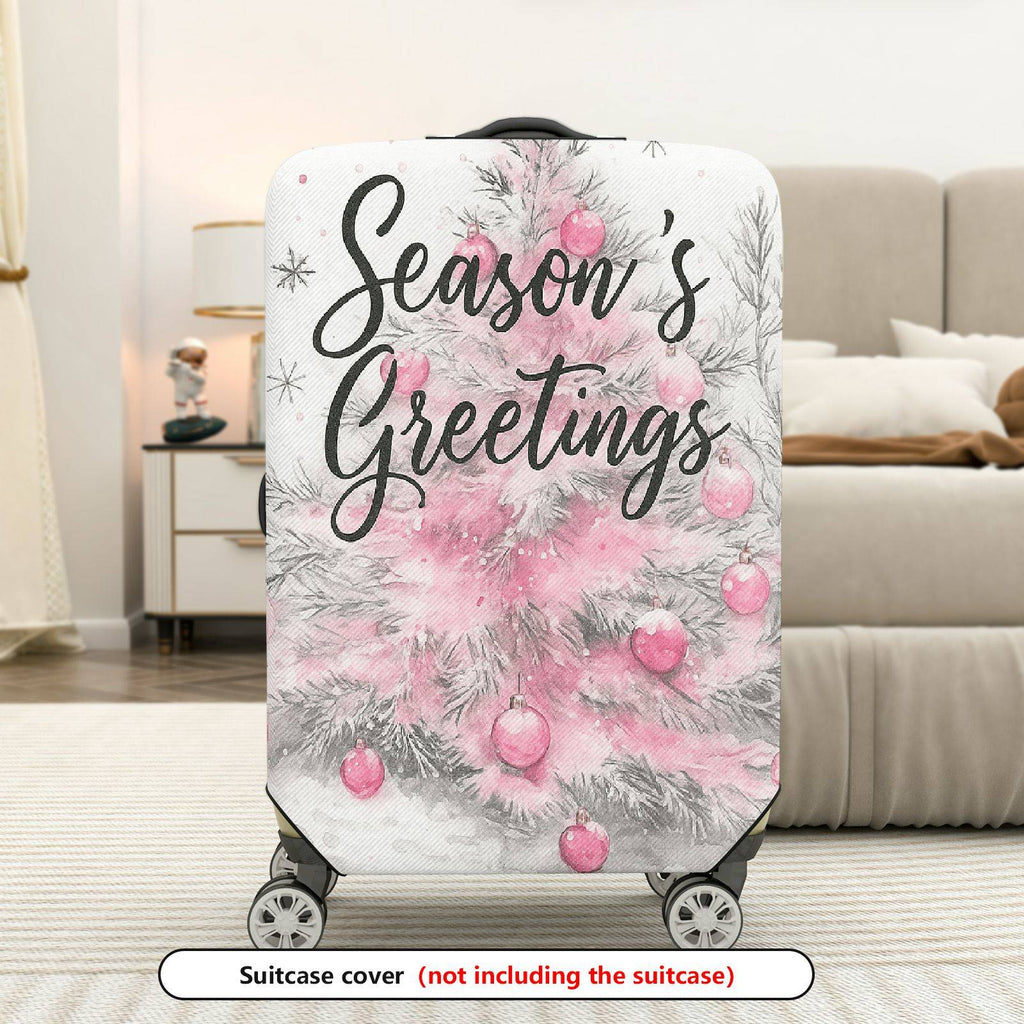 1-Piece Holiday Christmas Pink Tree Festive Greetings Seasonal  Suitcase Luggage Cover, Stretch Protective Sleeve