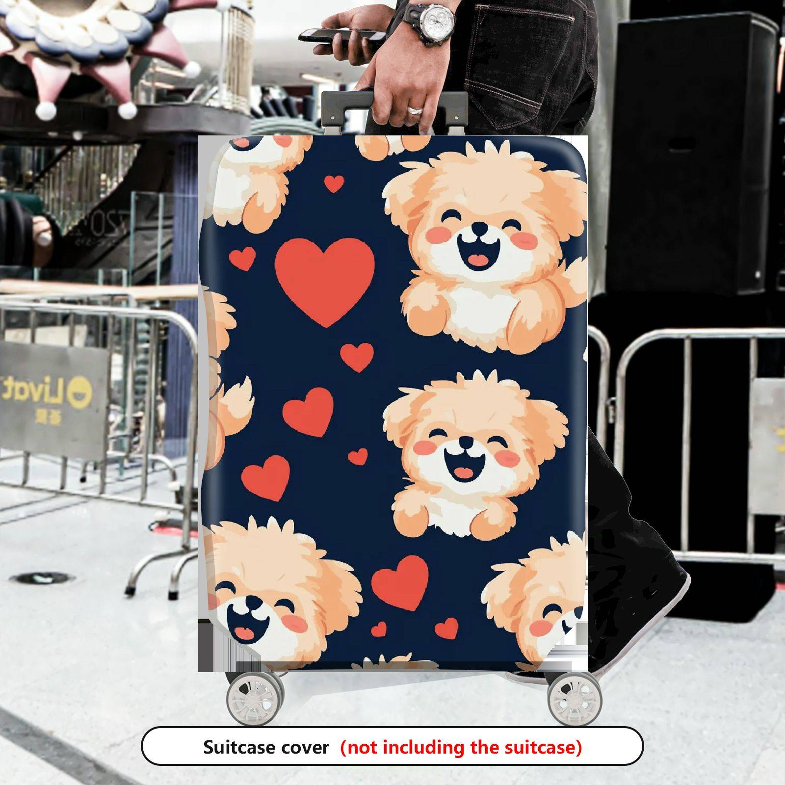 1-Piece Cute Dog Heart  Travel Holiday Fun  Suitcase Luggage Cover, Stretch Protective Sleeve