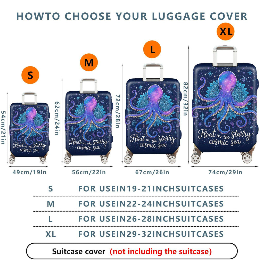 1-Piece Cosmic Octopus Starry Blue Space Mandala Marine  Suitcase Luggage Cover, Stretch Protective Sleeve