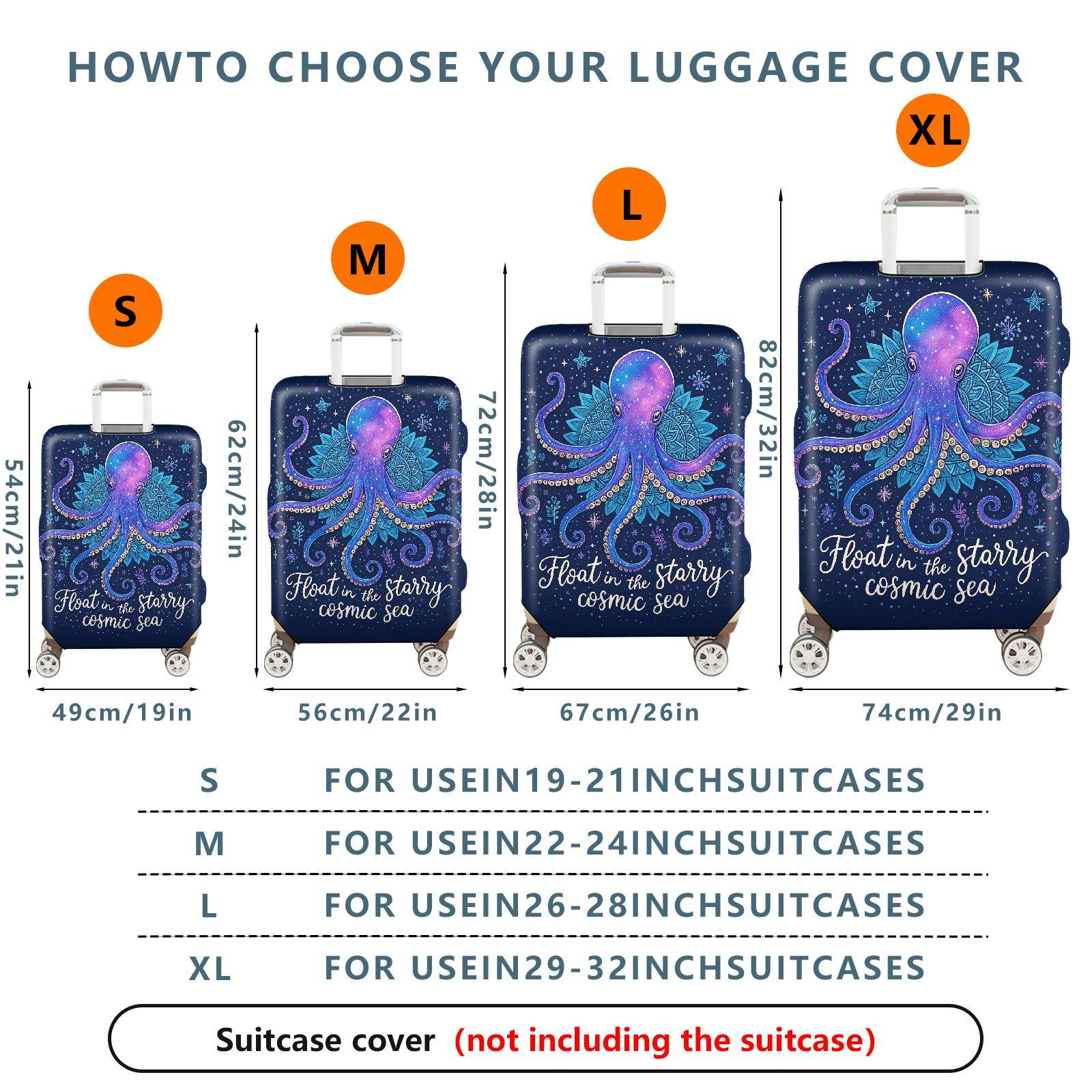 1-Piece Cosmic Octopus Starry Blue Space Mandala Marine  Suitcase Luggage Cover, Stretch Protective Sleeve