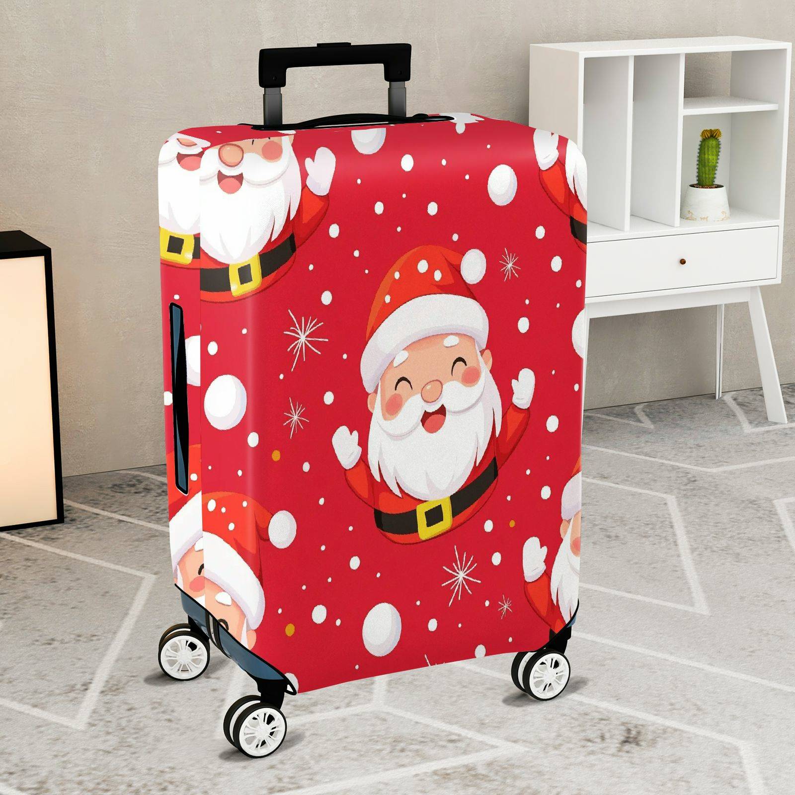 1-Piece Santa Claus Red Snowflakes Holiday Festive Cheer  Suitcase Luggage Cover, Stretch Protective Sleeve