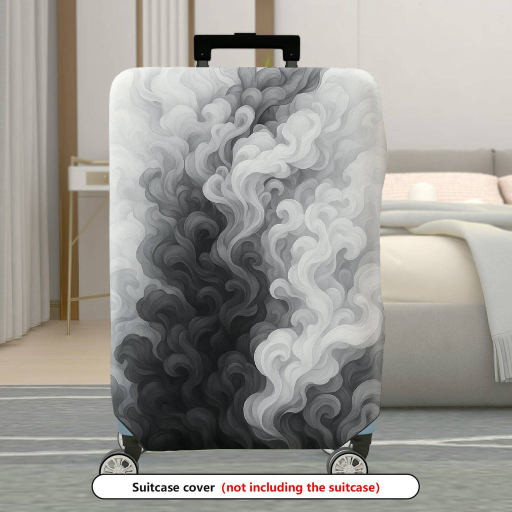1-Piece Abstract Black White Smoke Cloud Swirl Artistic  Suitcase Luggage Cover, Stretch Protective Sleeve