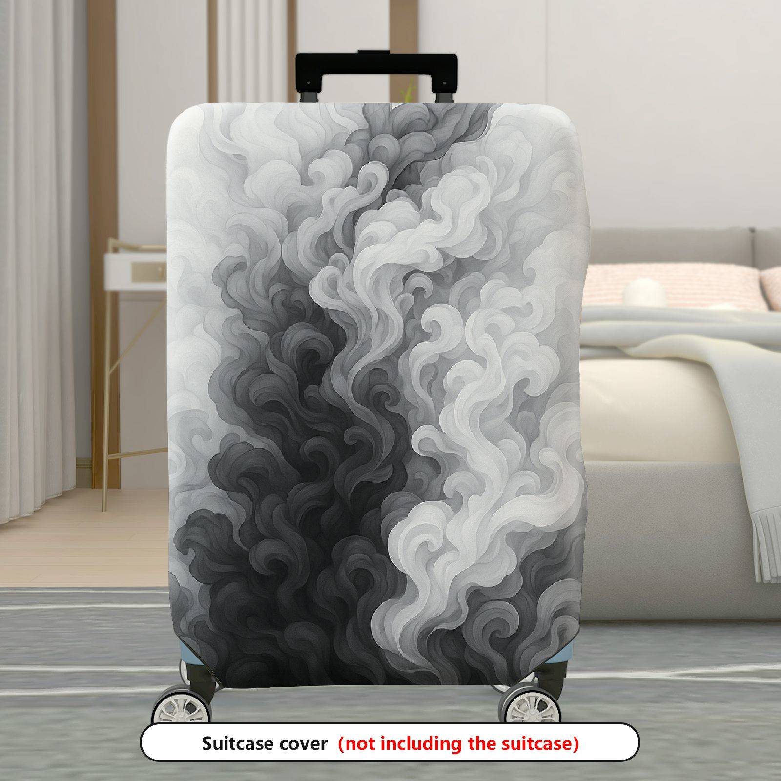 1-Piece Abstract Black White Smoke Cloud Swirl Artistic  Suitcase Luggage Cover, Stretch Protective Sleeve