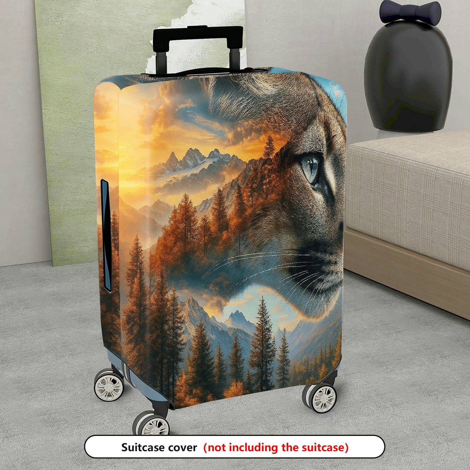 1-Piece Mountain Forest Animal Cat Landscape Nature  Suitcase Luggage Cover, Stretch Protective Sleeve