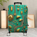 1-Piece Abstract Geometric Gold Circuitry Futuristic Art  Suitcase Luggage Cover, Stretch Protective Sleeve