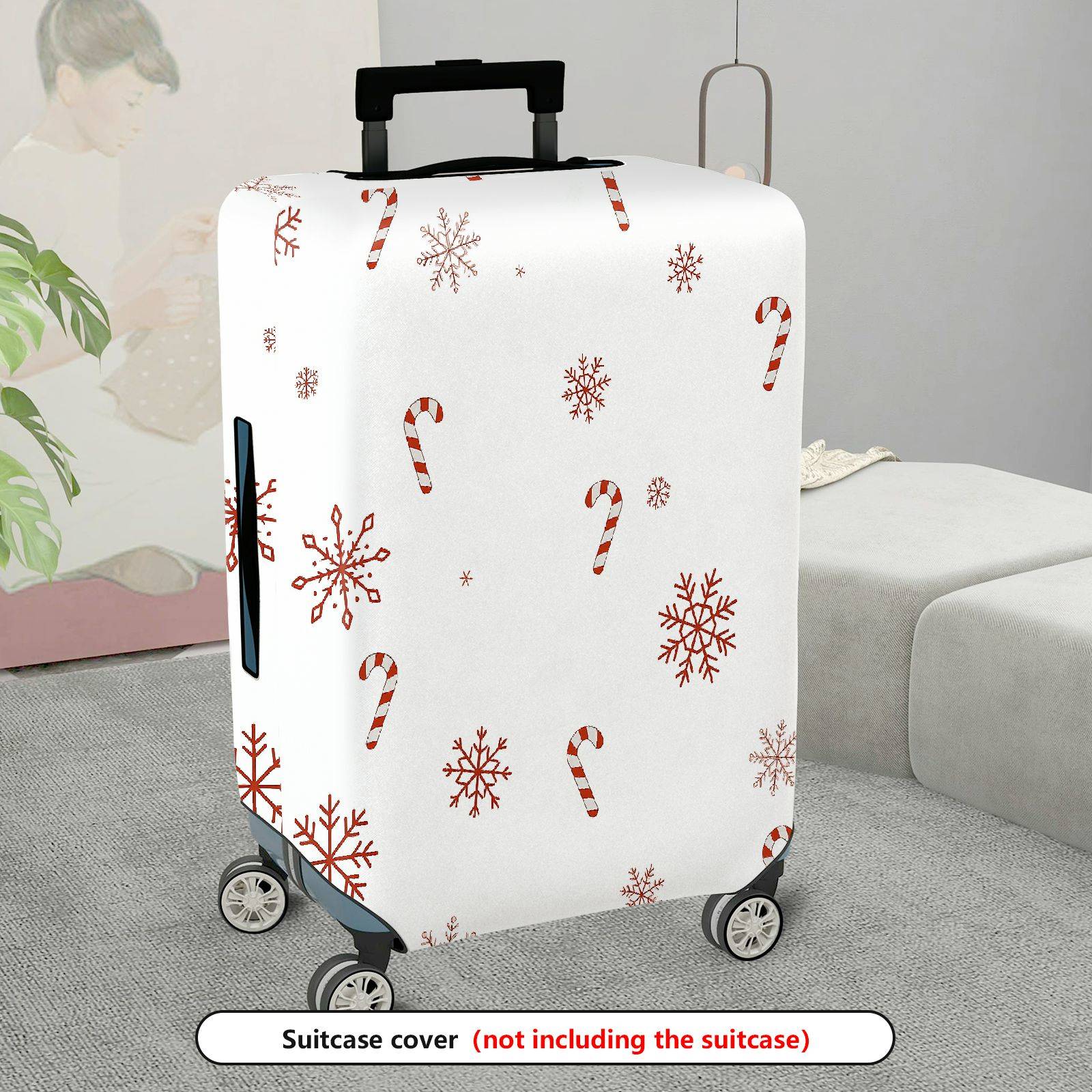 1-Piece Christmas Snowflakes Candy Cane Festive Travel Holiday  Suitcase Luggage Cover, Stretch Protective Sleeve