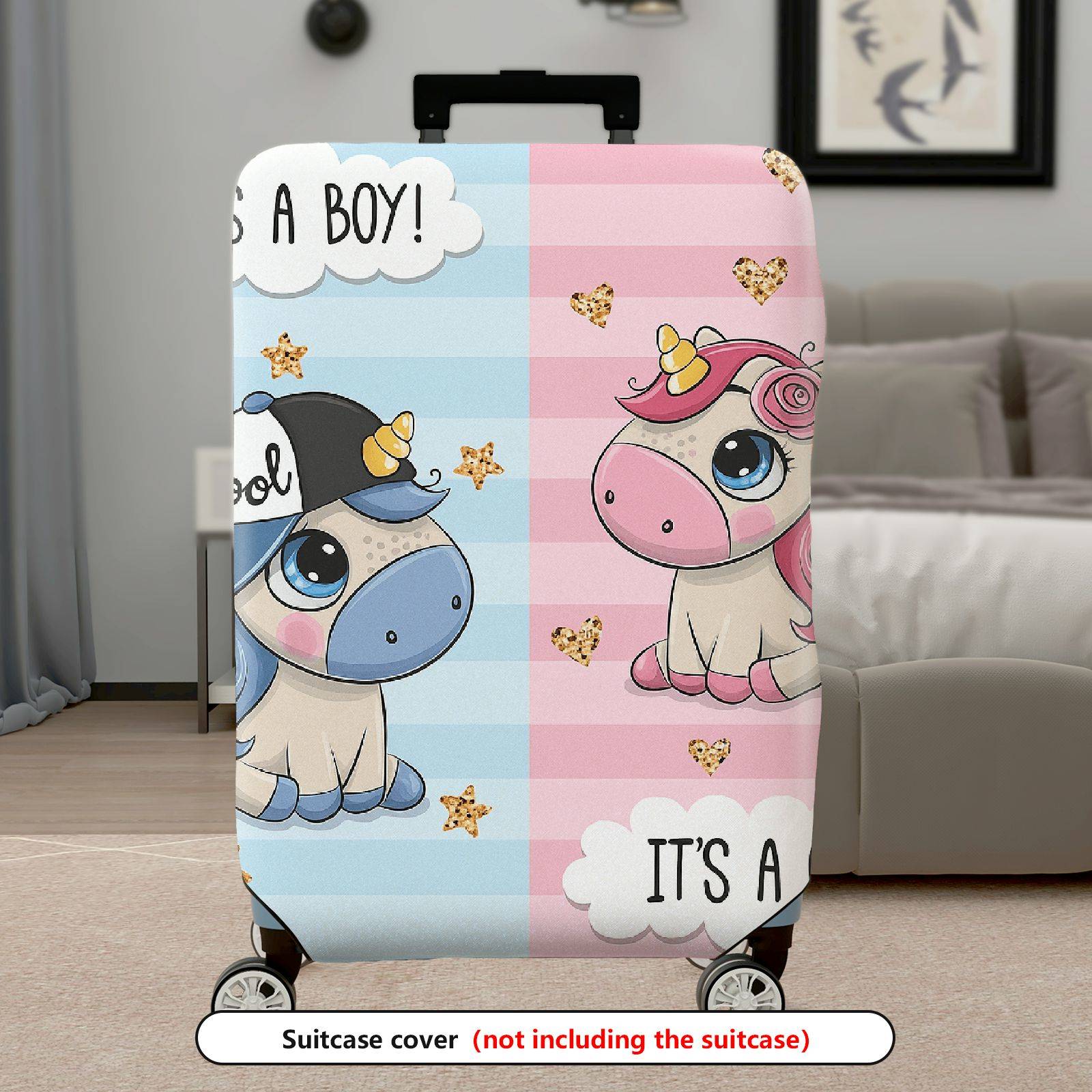1-Piece Unicorn  Pink Blue Cute Pattern Decorative  Suitcase Luggage Cover, Stretch Protective Sleeve