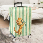 1-Piece Cute Orange Kitten Holding Fish Striped Pattern  Suitcase Luggage Cover, Stretch Protective Sleeve