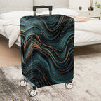 1-Piece Abstract Waves Pattern Teal Gold Artistic Modern  Suitcase Luggage Cover, Stretch Protective Sleeve