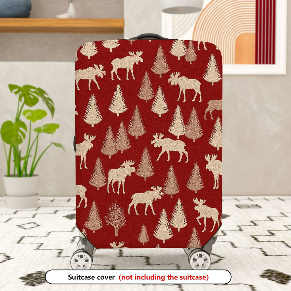 1-Piece Elk Tree Forest Red Holiday Festive  Suitcase Luggage Cover, Stretch Protective Sleeve