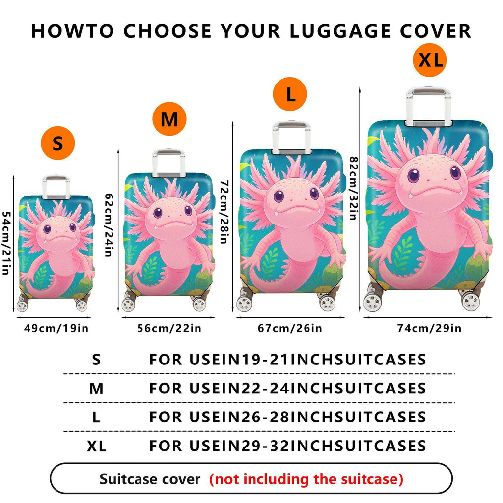 1-Piece Axolotl Underwater Cute Playful Fun Whimsical  Suitcase Luggage Cover, Stretch Protective Sleeve