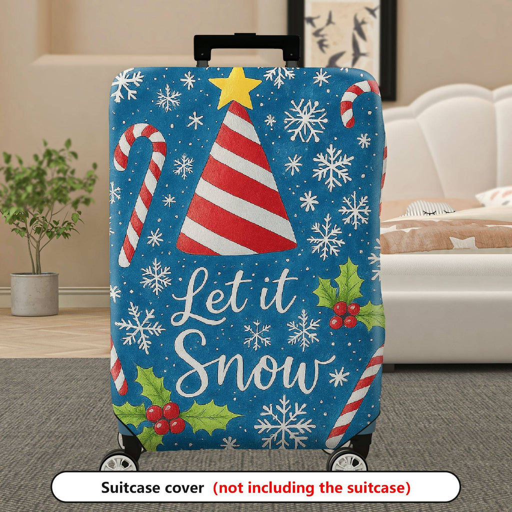 1-Piece Christmas Holiday Candy Cane Snowflake Holly Blue  Suitcase Luggage Cover, Stretch Protective Sleeve