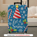 1-Piece Christmas Holiday Candy Cane Snowflake Holly Blue  Suitcase Luggage Cover, Stretch Protective Sleeve