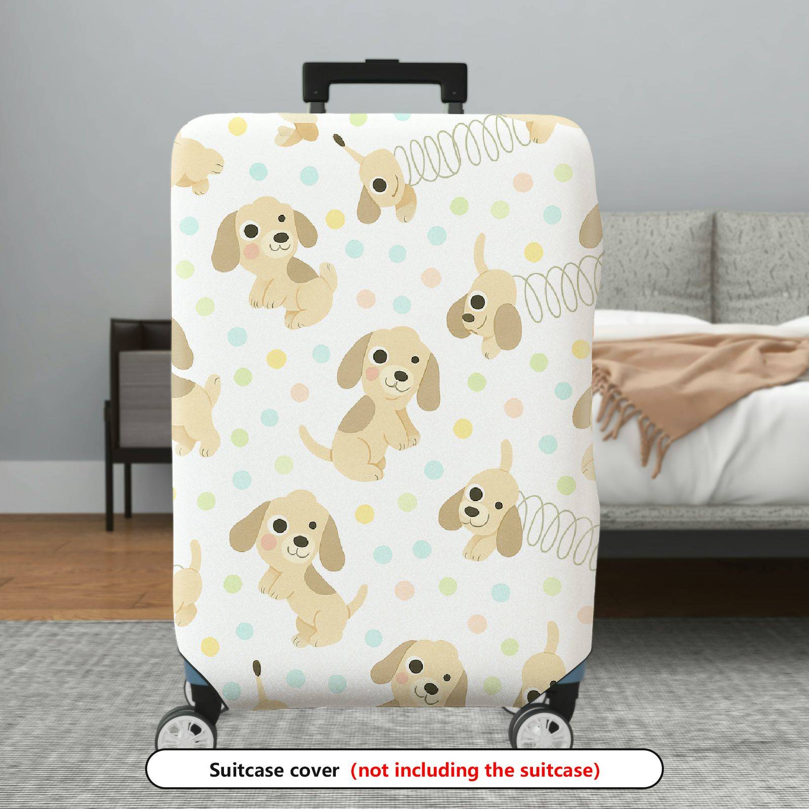 1-Piece Cute  Puppy Dog Polka Dot Spring Travel  Suitcase Luggage Cover, Stretch Protective Sleeve