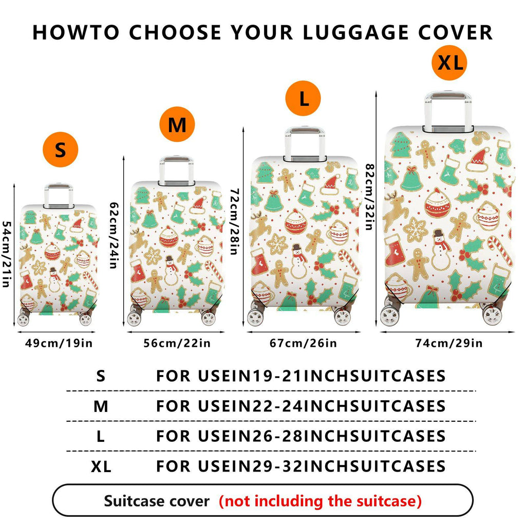 1-Piece Christmas Gingerbread Reindeer Snowman Festive Holiday  Suitcase Luggage Cover, Stretch Protective Sleeve