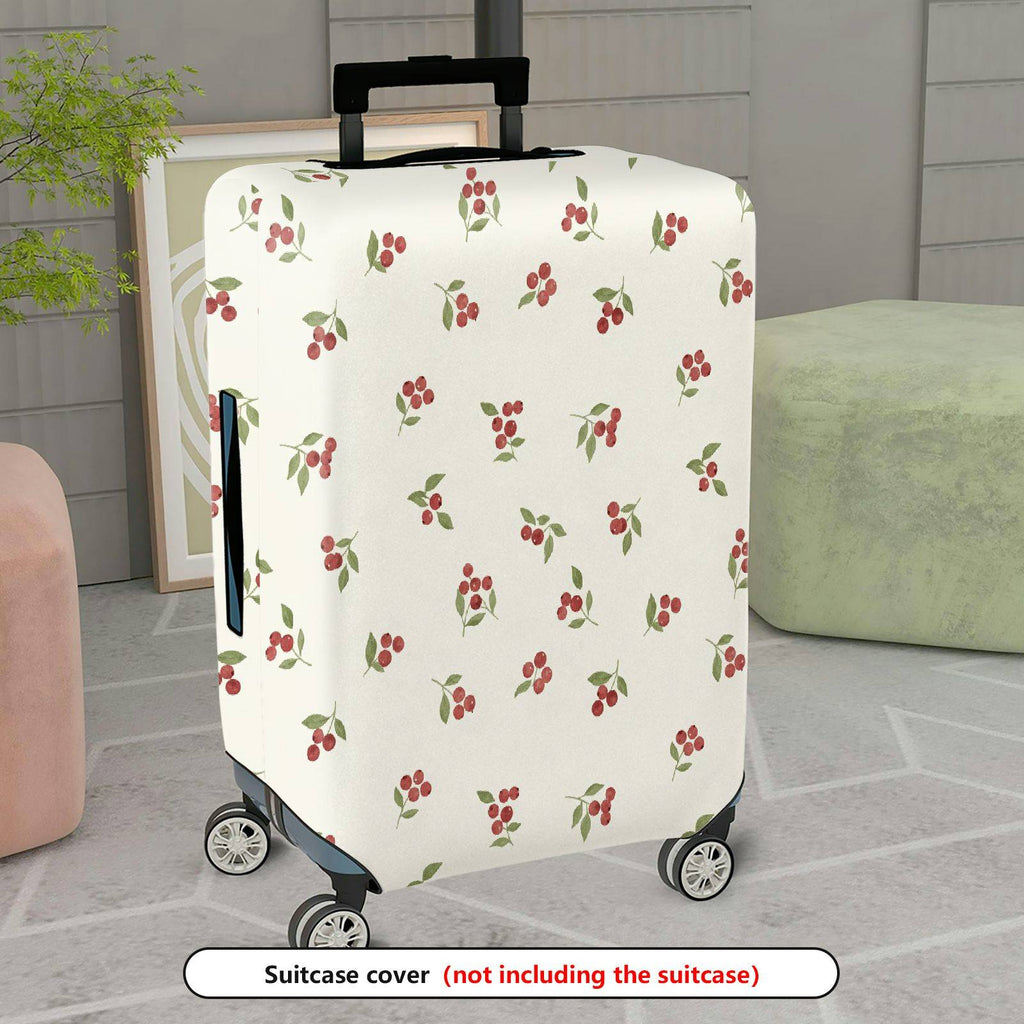 1-Piece Floral Red Berry Green Leaf Holiday Decorative  Suitcase Luggage Cover, Stretch Protective Sleeve