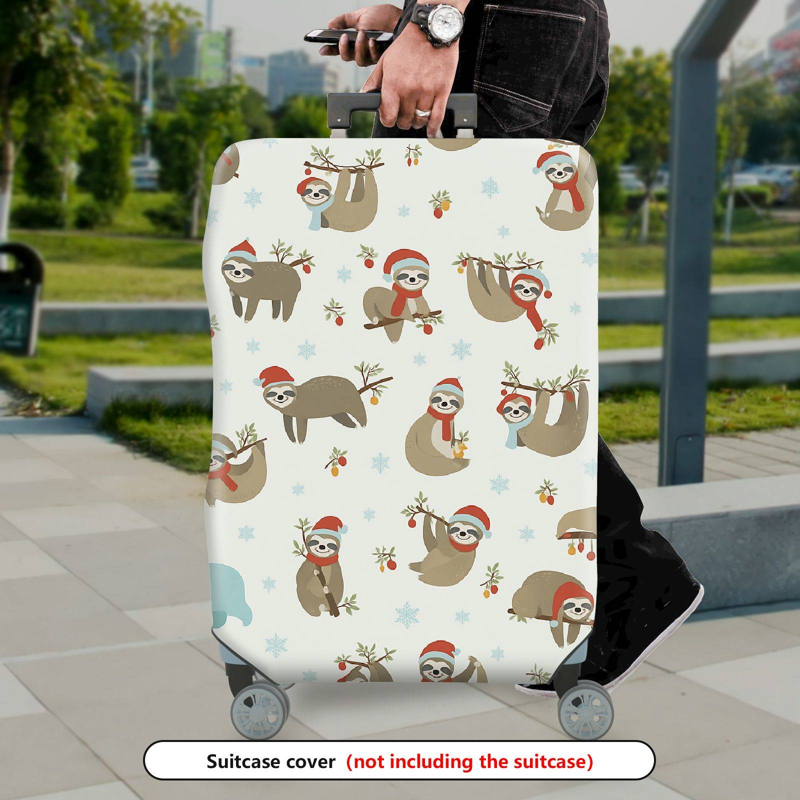 1-Piece Christmas Sloth Animal  Cute Holiday  Suitcase Luggage Cover, Stretch Protective Sleeve