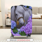 1-Piece Horse Floral Purple Blue  Suitcase Luggage Cover, Stretch Protective Sleeve