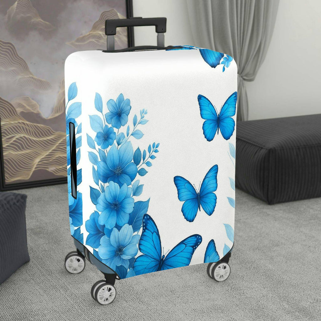 1-Piece Blue Butterfly Floral Nature Spring Summer Elegant  Suitcase Luggage Cover, Stretch Protective Sleeve